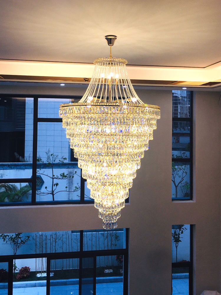 Light luxury Duplex building Large chandelier Crystal lamp villa living room lamps Hollow Lou Zhonglou Lighting Thermocline rotate Stair lamps