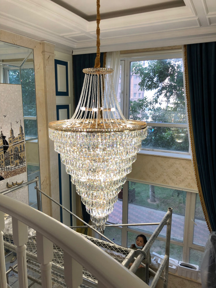 Light luxury Duplex building Large chandelier Crystal lamp villa living room lamps Hollow Lou Zhonglou Lighting Thermocline rotate Stair lamps