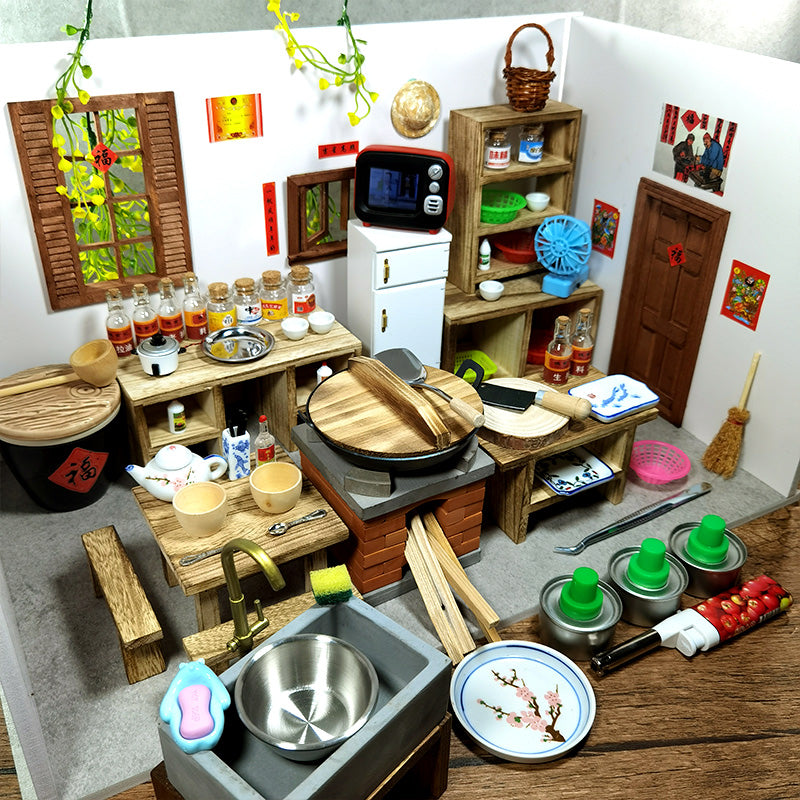 Internet celebrity rural Nostalgia Mini Small kitchen full set children Really boiled cook Toys re-ment  real cooking bench cookware
