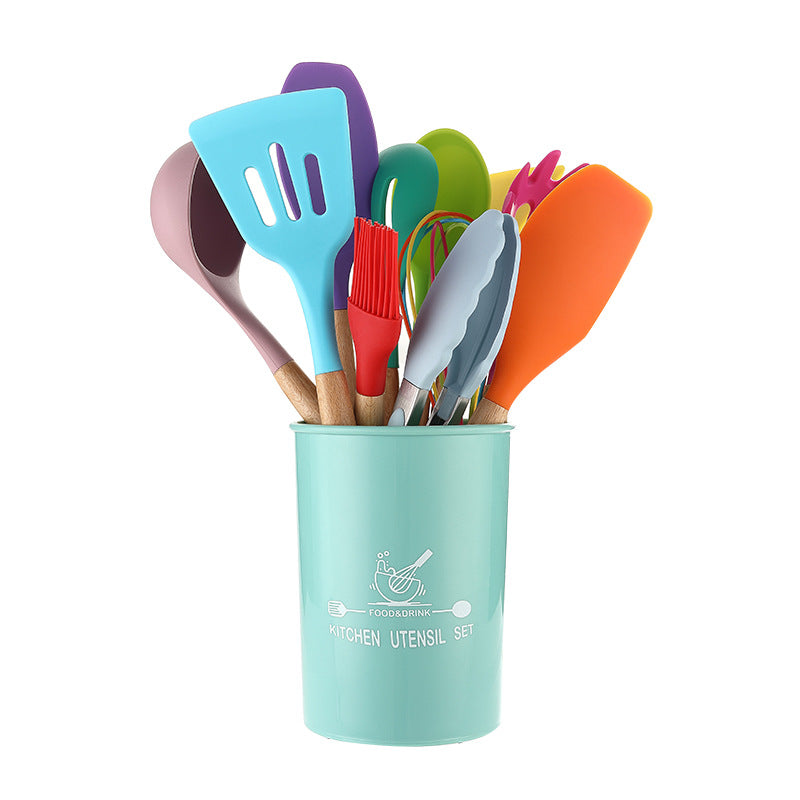 kitchen rainbow Wooden handle silica gel Kitchenware suit   non-stick cookware Cooking shovel spoon Baking tools etc. 12 Piece Set