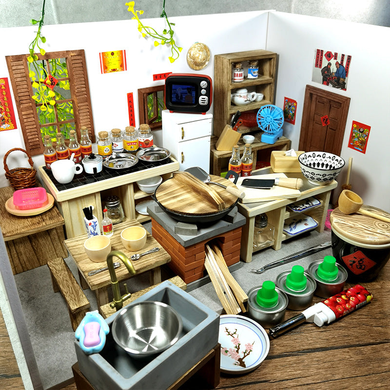 Internet celebrity rural Nostalgia Mini Small kitchen full set children Really boiled cook Toys re-ment  real cooking bench cookware